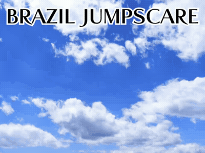 A Blue Sky With White Clouds And The Words Brazil Jumpscarf Above It GIF