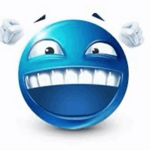 A Blue Smiley Face With A Big Smile On It 'S Face And White Teeth . GIF