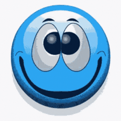 A Blue Smiley Face With Big Eyes And A Smile On Its Face GIF