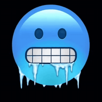A Blue Smiley Face With Icicles On It 'S Teeth GIF