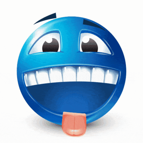 A Blue Smiley Face With Its Tongue Out GIF