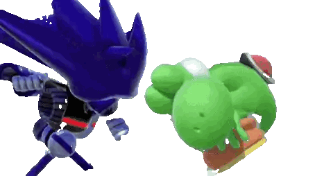 A Blue Sonic And A Green Yoshi Are Fighting Each Other On A White Background Sticker