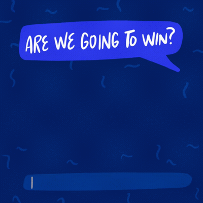 A Blue Speech Bubble Says Are We Going To Win GIF