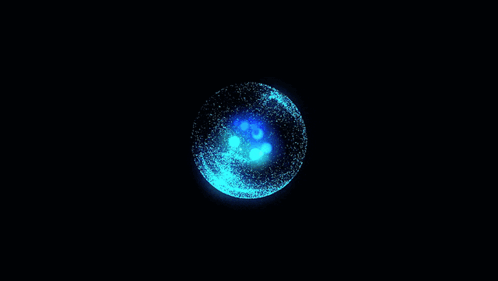 A Blue Sphere With A Black Background Is Surrounded By Glowing Dots GIF