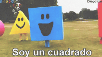 A Blue Square With A Smiley Face Is Standing Next To A Yellow Square GIF