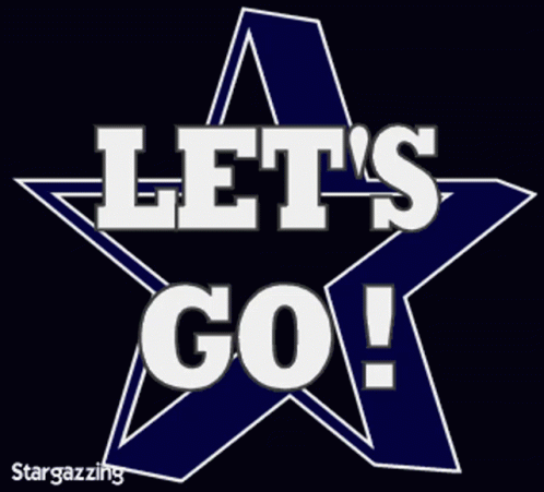 A Blue Star With The Words Let 'S Go Written Inside Of It GIF