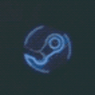 A Blue Steam Logo Is Displayed On A Dark Background GIF