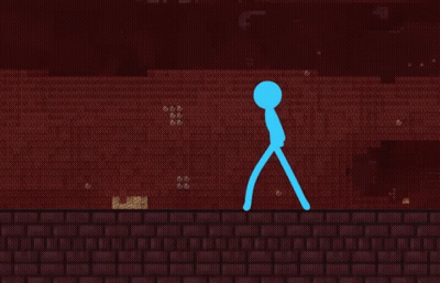 A Blue Stick Figure Is Holding A Sword Over A Minecraft Character GIF