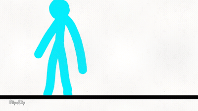 A Blue Stick Figure Is Pointing At A Black Object With The Word Flipaclip Written Below It GIF