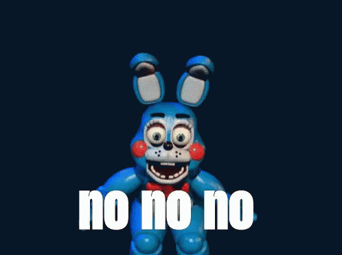 A Blue Stuffed Animal Says No No No In White Letters On A Black Background GIF