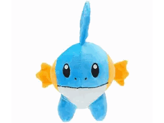 A Blue Stuffed Animal With A Yellow Circle On The Back Sticker