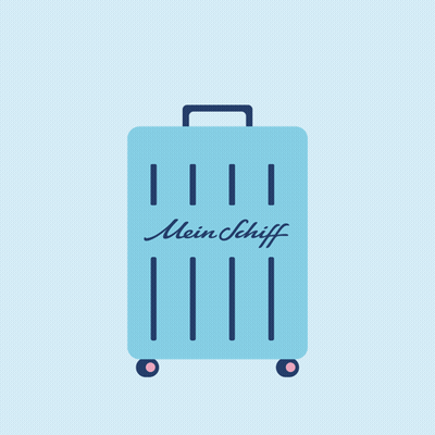 A Blue Suitcase Says Mein Schiff On It GIF