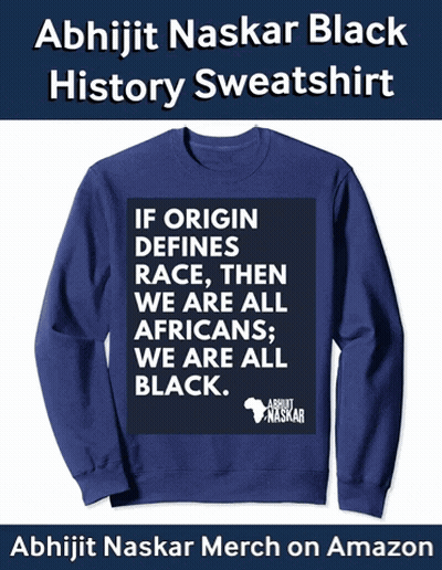A Blue Sweatshirt That Says ' If Origin Defines Race , Then We Are All Africans , We Are All Black ' GIF