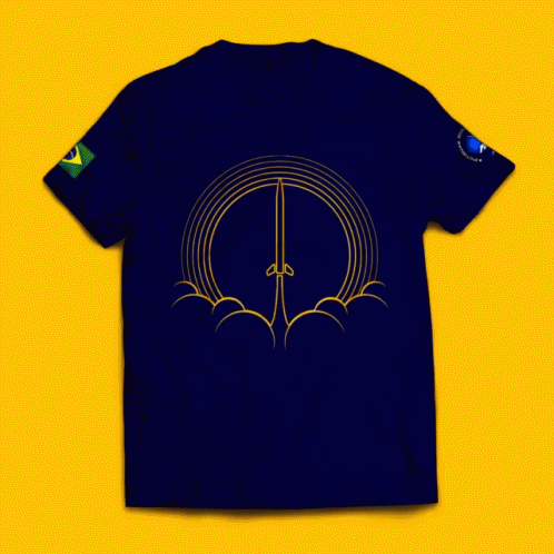 A Blue T-Shirt With A Rainbow And A Flag On The Sleeve GIF
