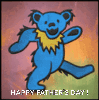 A Blue Teddy Bear Dancing With The Words Happy Father 'S Day Written Below It GIF