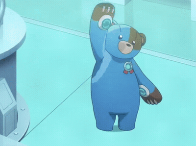 A Blue Teddy Bear Is Laying On The Floor With The Words * Dies From Cringe * Below It GIF