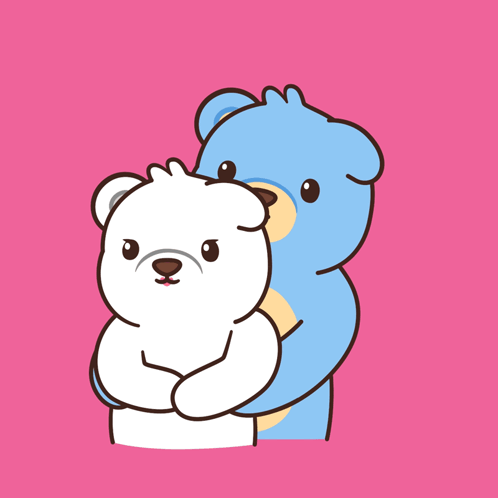 A Blue Teddy Bear Is Standing Next To A White Teddy Bear Who Is Crying GIF