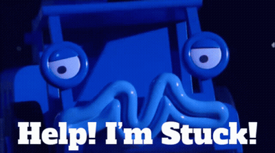 A Blue Toy Truck With The Words Help I 'M Stuck On It GIF