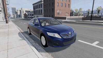 A Blue Toyota Car Is Parked On The Side Of The Street GIF