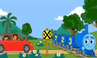 A Blue Train With The Numbers 7 2 And 3 On The Side GIF