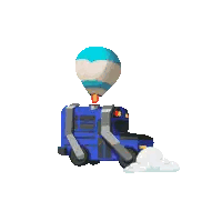 A Blue Vehicle With A Hot Air Balloon On Top Of It . Sticker