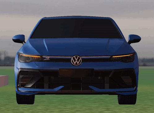 A Blue Volkswagen Car Is Parked In The Grass GIF