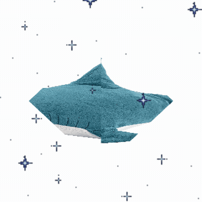 A Blue Whale Is Surrounded By Stars And Dots On A White Background GIF