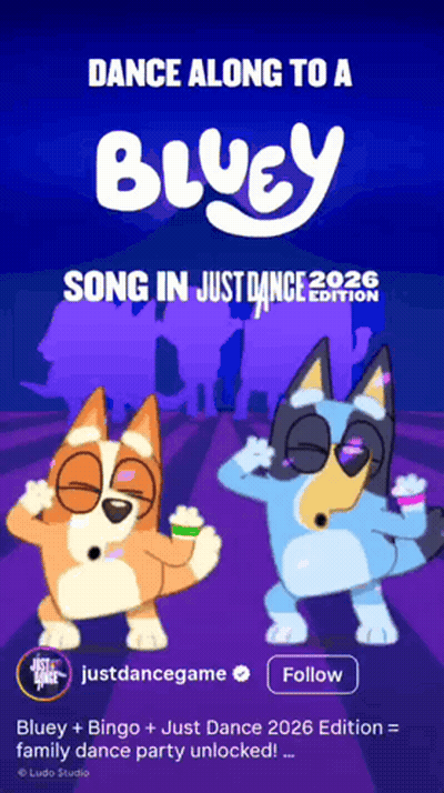 A Bluey Poster That Says " Dance Along To A Bluey " On It GIF