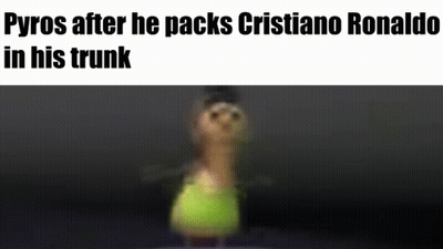 A Blurred Image Of A Chicken With The Words Pyros After He Packs Cristiano Ronaldo In His Trunk . GIF