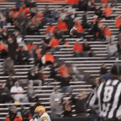 A Blurred Image Of A Football Stadium With A Referee Wearing A Black And White Uniform With The Number 60 On It GIF