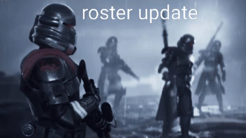 A Blurred Image Of A Group Of Soldiers With The Words Roster Update On The Bottom GIF
