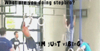 A Blurred Image Of A Gym With The Words What Are You Doing Stepbro I 'M Just Vibing GIF