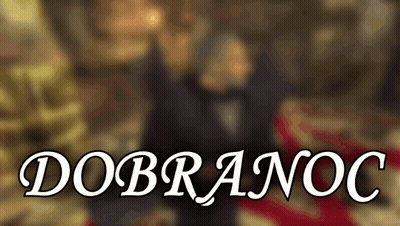 A Blurred Image Of A Man And Woman With The Words " Dobranoc " In The Foreground GIF