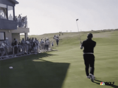 A Blurred Image Of A Man Playing Golf With Nbc Golf Written On The Bottom GIF