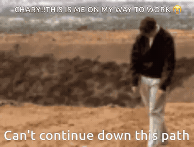 A Blurred Image Of A Man Walking In The Desert With The Caption " Can T Continue Down This Path " GIF