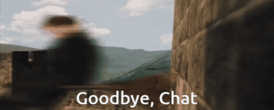 A Blurred Image Of A Man Walking With The Words Goodbye Chat Written Below Him GIF