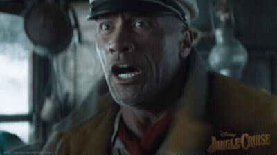 A Blurred Image Of A Man With A Bandage On His Head From The Jungle Cruise GIF