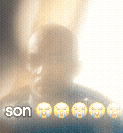A Blurred Image Of A Man With Tears On His Face And The Words Son Below Him GIF