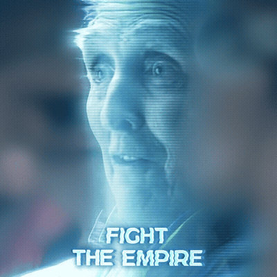 A Blurred Image Of A Man With The Words Fight The Empire On The Bottom GIF