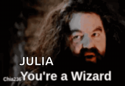 A Blurred Image Of A Man With The Words Julia You 'Re A Wizard Behind Him GIF