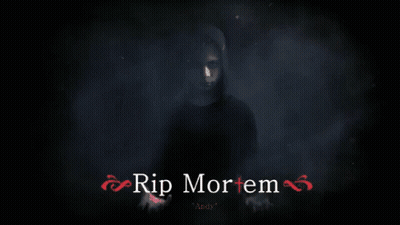 A Blurred Image Of A Man With The Words Rip Mortem Written In Red GIF