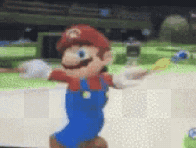 A Blurred Image Of A Mario Cartoon Character Dancing In A Video Game . GIF