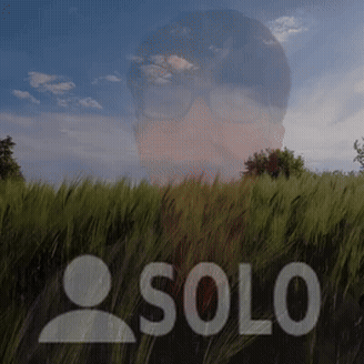 A Blurred Image Of A Person In A Field With The Word Solo In Front Of Them GIF