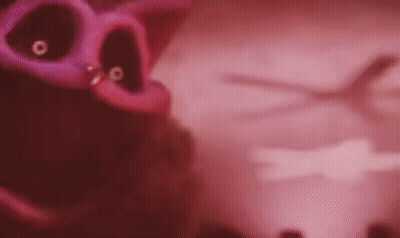 A Blurred Image Of A Pig With A Purple Head And A Purple Nose . GIF
