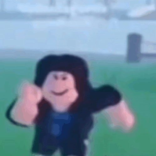 A Blurred Image Of A Roblox Character Wearing A Black Hat And A Blue Shirt . GIF