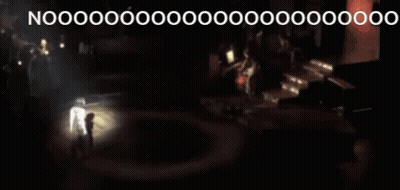 A Blurred Image Of A Stage With The Words Nooo On The Top GIF