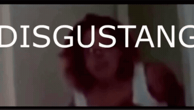 A Blurred Image Of A Woman With The Word Disgusting Written In White GIF