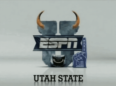 A Blurred Image Of The Espn Logo With Utah State Written Below It GIF