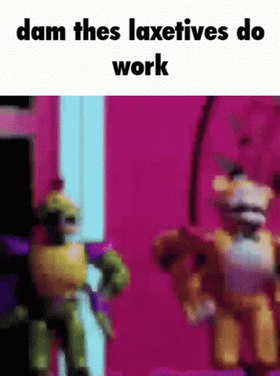 A Blurred Image Of Toys With The Words Dam Thes Laxetives Do Work GIF