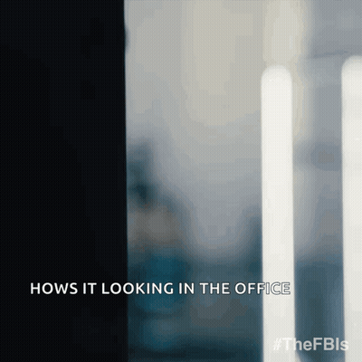 A Blurred Image With The Words Hows It Looking In The Office Written Below It GIF